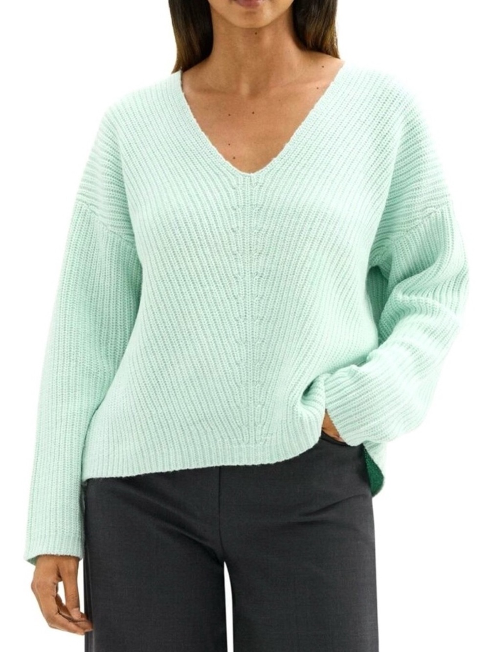 THEORY GREEN COTTON BLEND KNIT SWEATER